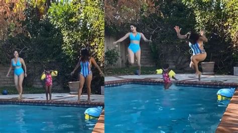 Sunny Leone Has A Swimming Competition With Daughter Nisha Shares Fun