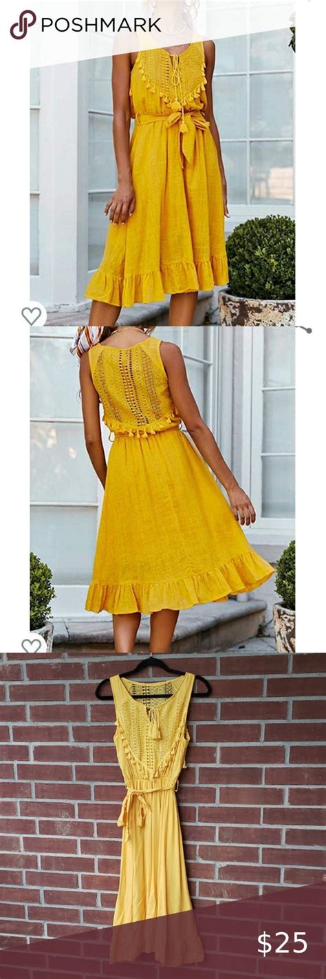 Nwot Flowy Yellow Lace Tassle Midi Summer Dress Midi Dress Summer