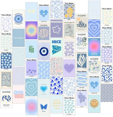 A Collage Of Blue And White Cards With Hearts Flowers Leaves And More