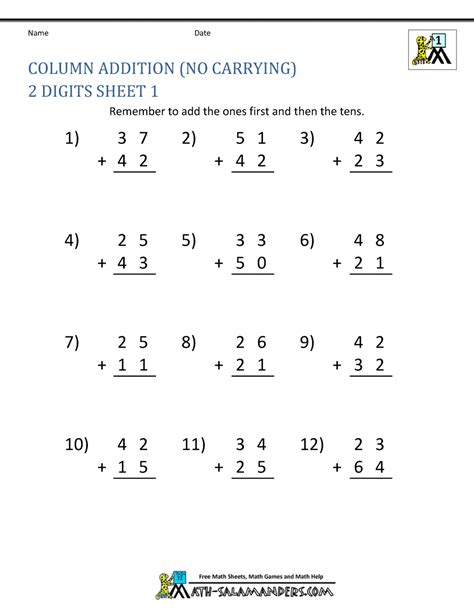 Learning Addition Facts Worksheets 1st Grade First Grade Math