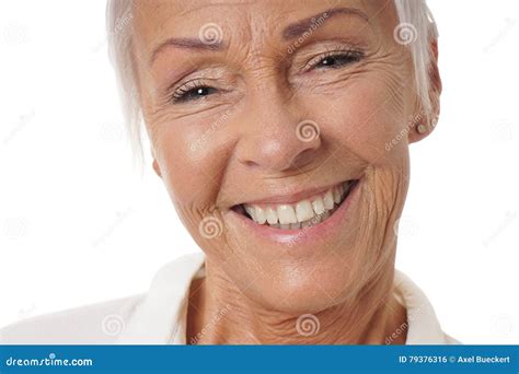 Close Up Older Woman With Toothy Smile Stock Photo Image Of Elderly