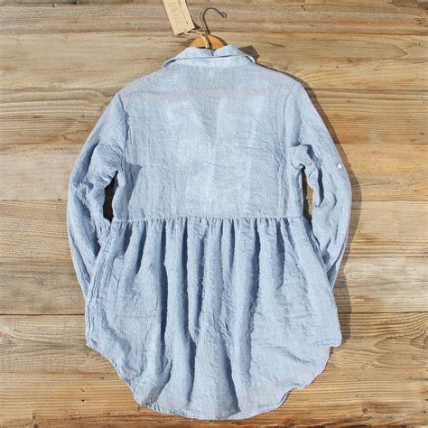 Chambray And Linen Tunic Womens Bohemian Tops And Tunics From Spool 72