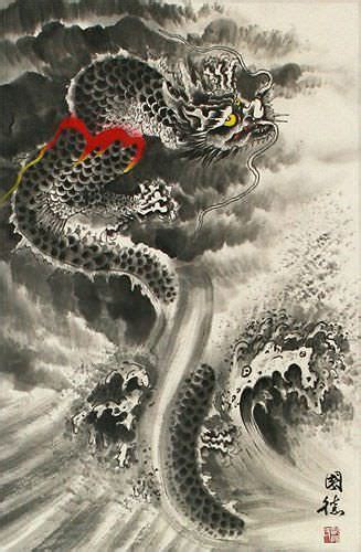 Flying Chinese Dragon In Clouds Asian Scroll