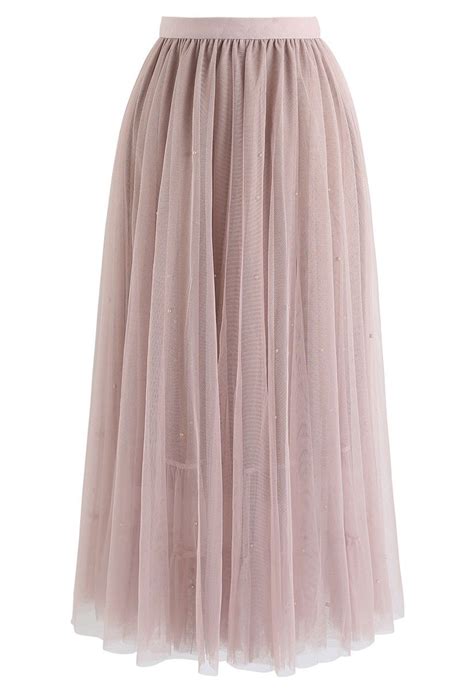 Beads Embellishment Tulle Mesh Skirt In Pink In 2020 Tulle Maxi Skirt