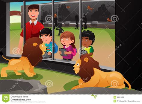 Kids School Field Trip To The Zoo Stock Vector