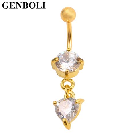 Fashion Women Heart Shape Zircon Stainless Steel Belly Button Ring Sexy Body Jewelry For Girls