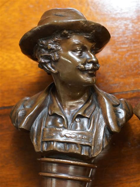 Stunning Pair Of Rare Original Victorian Solid Miniature Bronze Bust