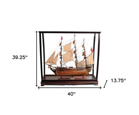 39 Wood Brown Hms Surprise 1796 Table Top Display Case Boat Hand Pain