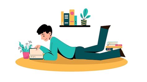 Premium Vector A Man Lying On The Floor With A Book On His Lap And A