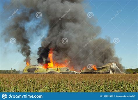 Barn Fire Smoke Flame Burn Farm Accident Disaster Stock Photo Image