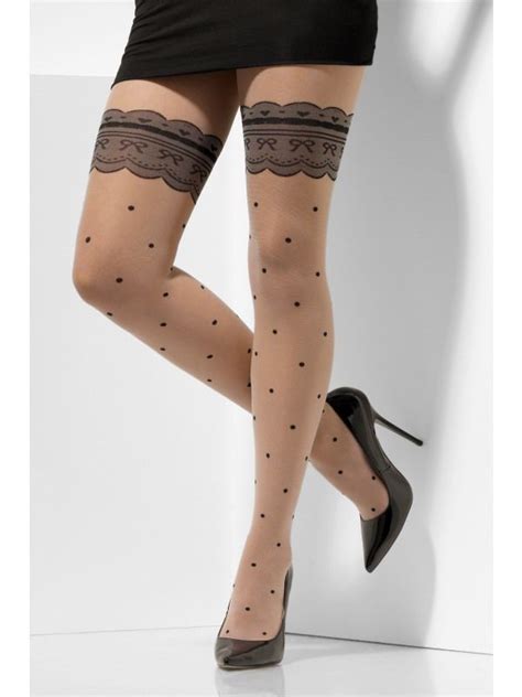 Nude Coloured Hold Up Polka Dot Patterned Sheer Tights