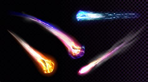 Falling Comets Asteroids Or Meteors With Flame Stock Illustration