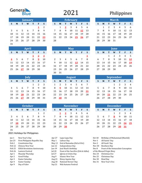 Downloadable Free Printable 2021 Calendar With Holidays Philippines