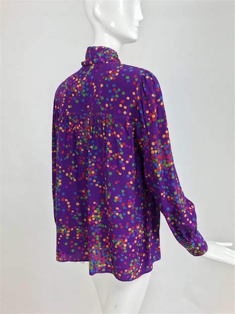 vintage yves saint laurent purple and coloured dots silk bow tie blouse 1970s at 1stdibs