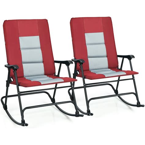 Gymax Set Of 2 Padded Folding Rocking Chairs Patio Garden Yard Camping