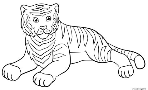 Coloriage Adorable Tigre Qui Se Repose Dessin Animaux De La Jungle à