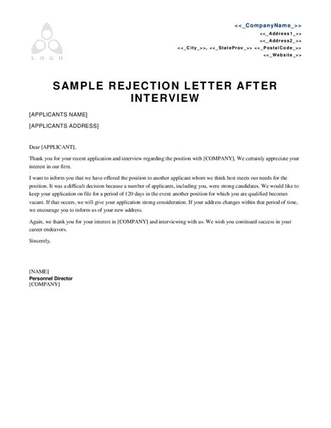Sample Letter Of Job Offer Rejection