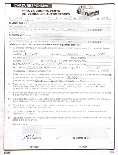 Certificate Of Registration Carta Responsiva De Compraventa De Auto