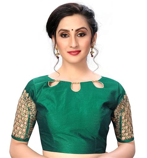 Dark Green Colour Gold Embroidered Readymade Silk Saree Blouse Green