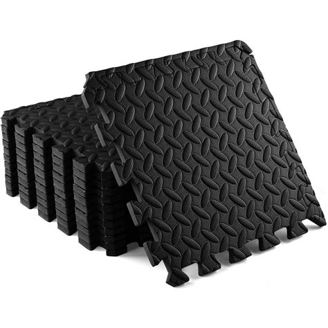 Yes4all Interlocking Exercise Foam Mats 12sqft Black Color With