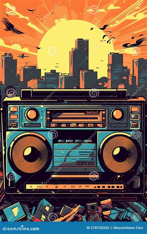 Illustration Old Fashioned Retro Style Audio Tape Recorder Ghetto