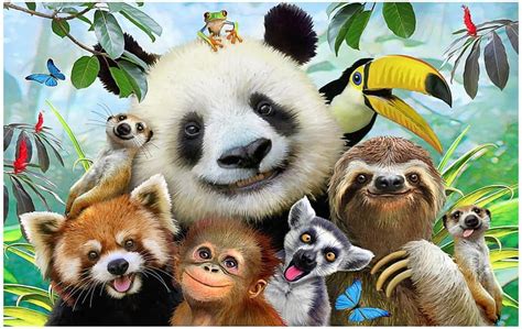 Wholesale And Retail Custom For Walls 3d Mural Cute Cartoon Zoo Group