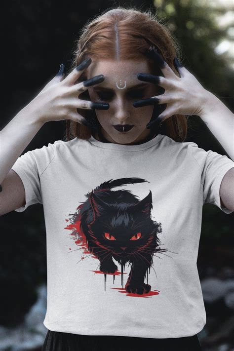 Personalized Halloween Black Cat T Shirt With Red Eyes Black Etsy