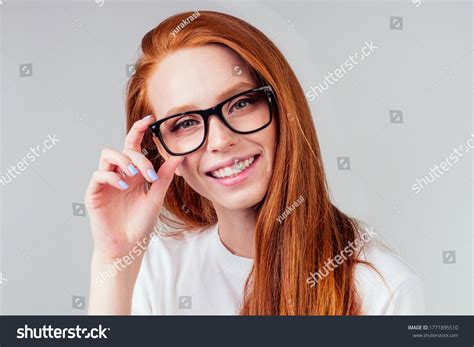 Redhaired Ginger Woman Wearing Glasses White Stock Photo 1771895510