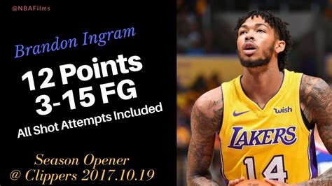 Brandon Ingram 12 Points 3 15 Fg All Shot Attempts Included 20171019 Vs Clippers Season