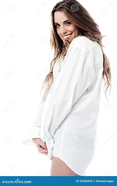 Sensual Woman Posing In Shirt Stock Photo Image Of Sideways Smiling