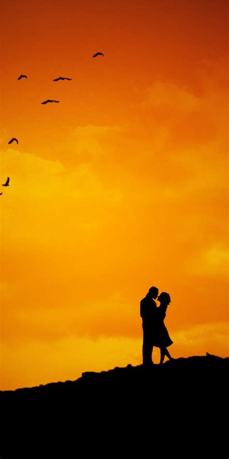 Couple 4k Wallpaper Silhouette Orange Sky Tree Birds