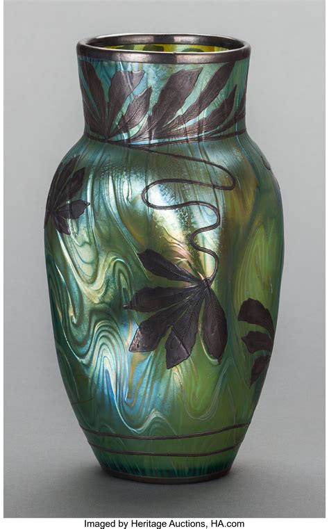 A Loetz Austrian Iridescent Glass And Silver Overlay Vase Circa Lot 86286 Heritage Auctions