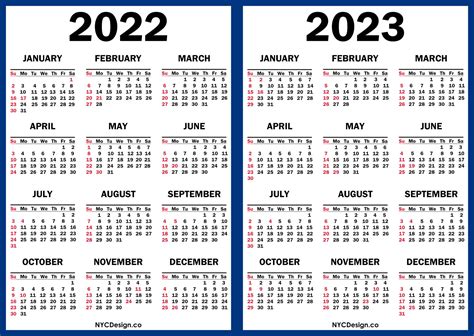 2022 2023 Printable Calendar With Holidays Two Year Calendar 2022
