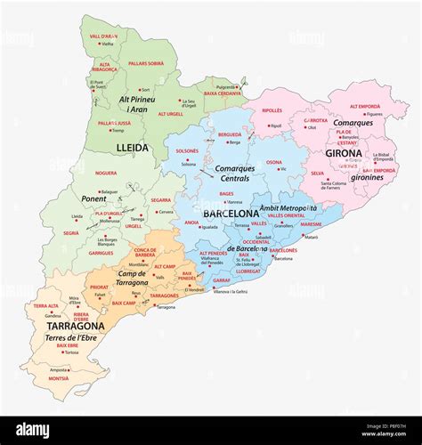 Cataluña Mapa De Vectores Administrativa Y Política Imagen Vector De