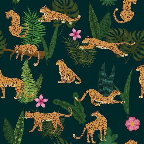 Chihut Dark Green Peel And Stick Wallpaper Jungle Animal Leopard King