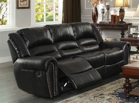 Homelegance Center Hill Double Reclining Sofa Black Bonded Leather