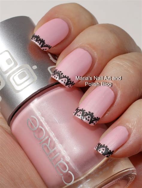 Marias Nail Art And Polish Blog Black Lace Nail Art On Another Pink