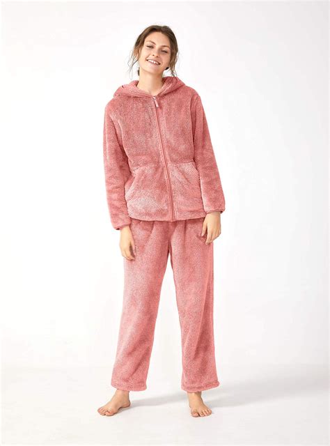 Folunsi Fleece Shu Velveteen Pajamas Set For Women Long Sleeve Sleepwear Zip Up Hoodie And