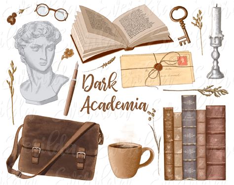 Dark Academia Aesthetic Clip Art Hand Drawn Old Fashioned Etsy