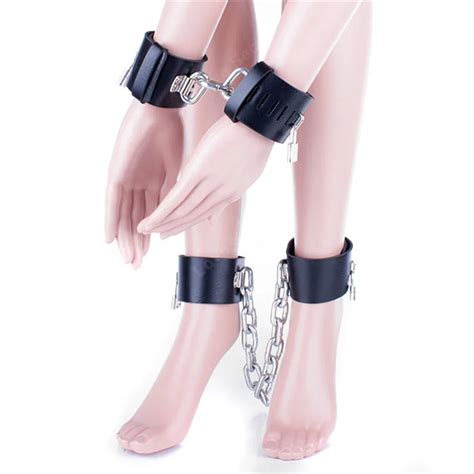 Heavy Metal Chain Pu Leather Hand Cuffs Leg Cuffs Set Adult Games Sex