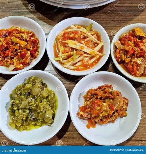 A Various Colorful Spicy And Tasty Sambal In Indonesia Stock Image Image Of Spicy Colorful
