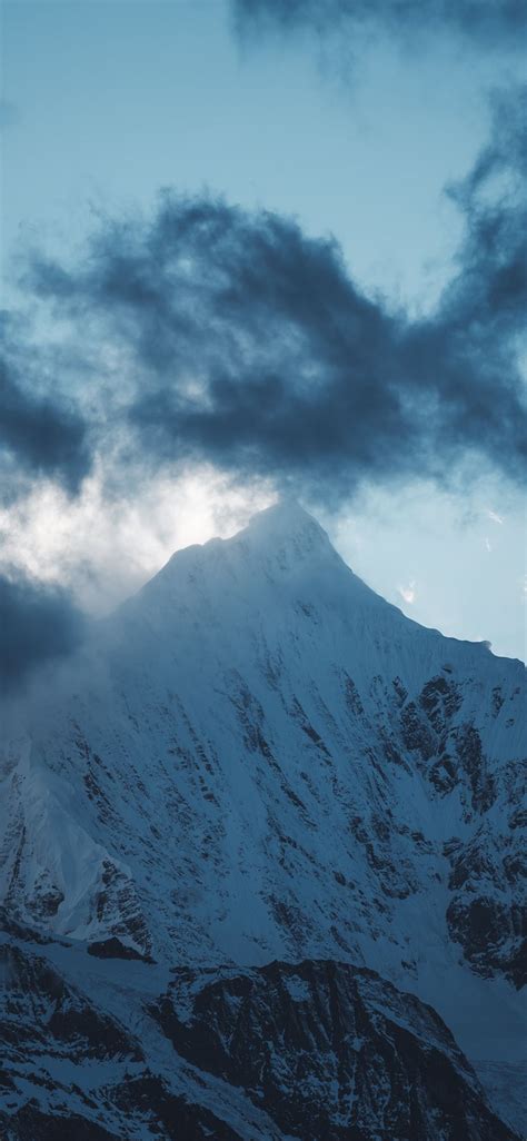 Snow Covered Mountain Under Gray Clouds At Daytime Iphone X Wallpapers