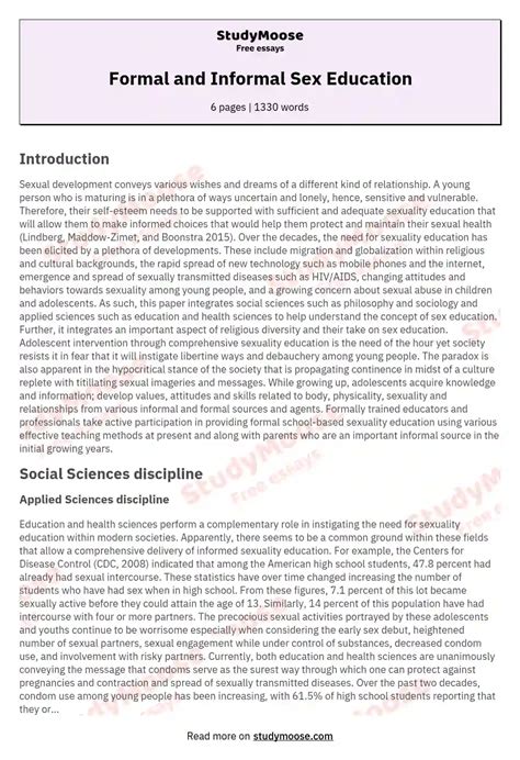 formal and informal sex education free essay example