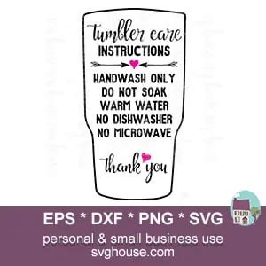 Tumbler Care Instructions Svg For Silhouette And Cricut Cutting Machines