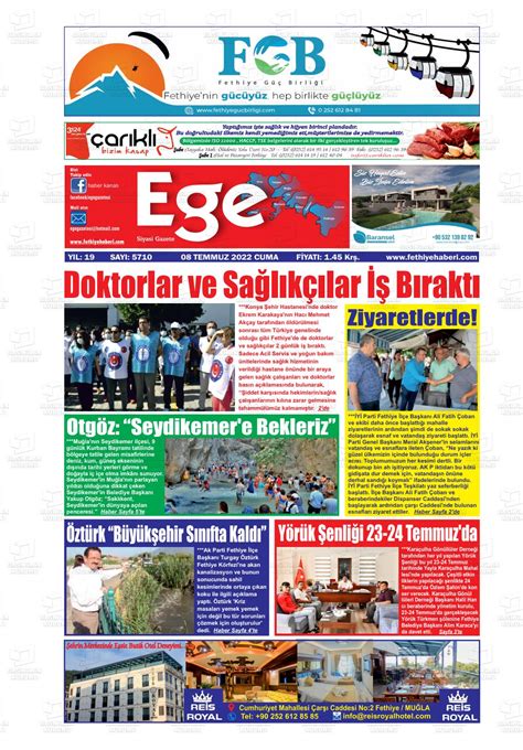 08 Temmuz 2022 tarihli Ege Fethiye Gazete Manşetleri