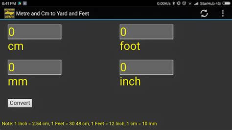 To switch the unit simply find the one you want on the page and click it. m, cm, mm to yard, feet, inch converter tool - Android ...