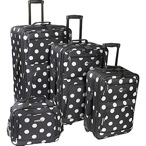 Rockland Luggage Polka Dot Expandable 4 Piece Luggage Set 3 Piece