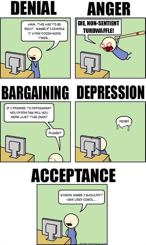 The Five Stages Of Programming Grief Humorous Comic Computer Humor