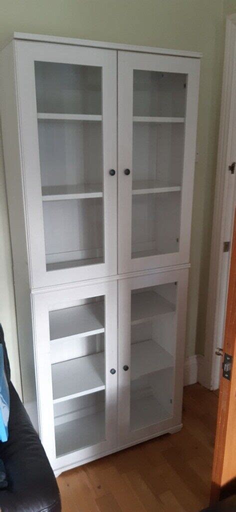 White Tall Bookcase Display Cabinet From Ikea With Glass Doors In
