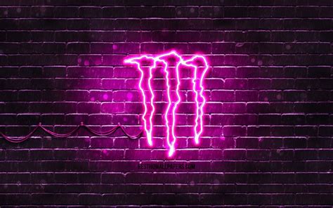 Download Wallpapers Monster Energy Purple Logo 4k Purple Brickwall
